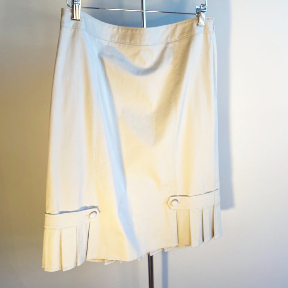 Ann Taylor Pleated Tan Skirt with Button Detail, Perfect Condition